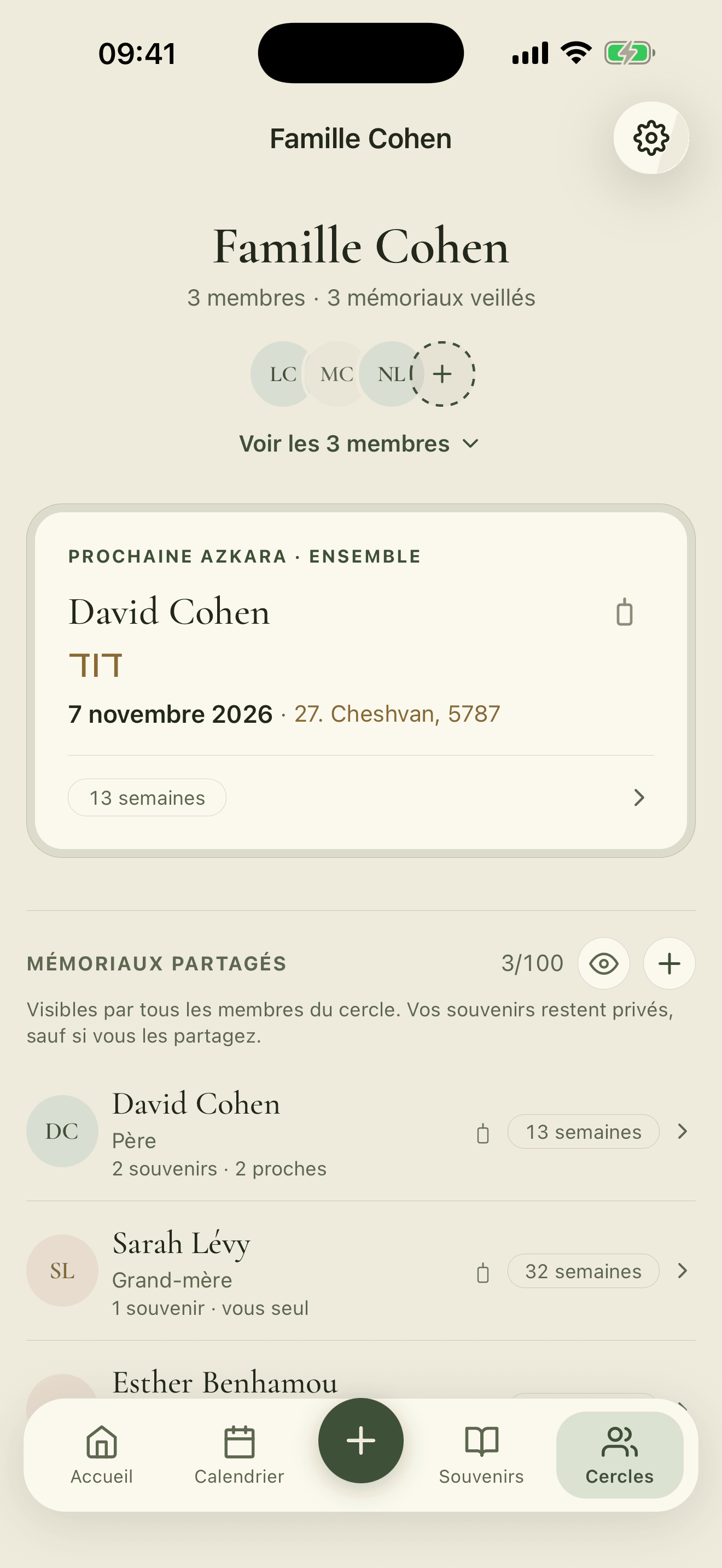 Un cercle familial dans Zahor : les membres, la prochaine azkara commune et les mémoriaux partagés